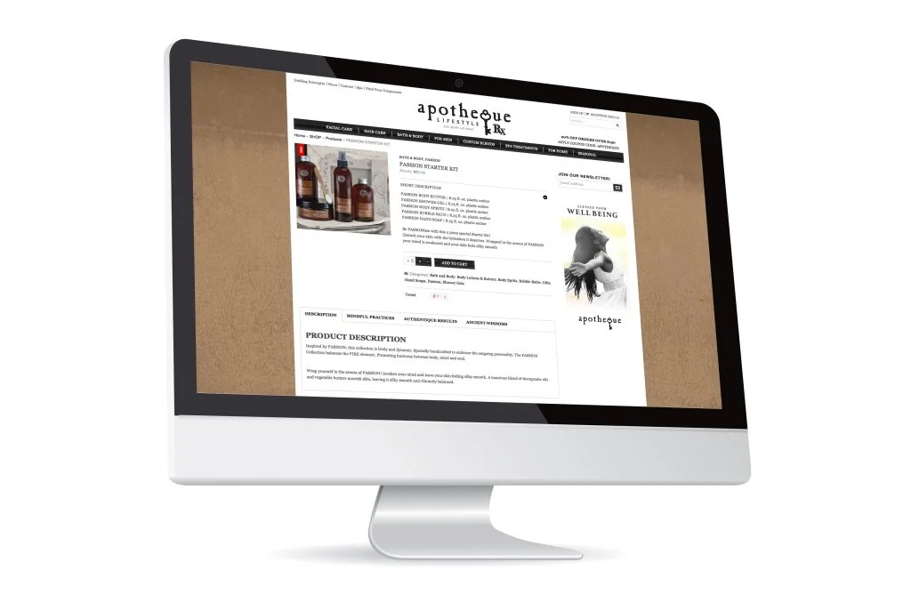 Apotheque ecommerce website displayed on a desktop computer
